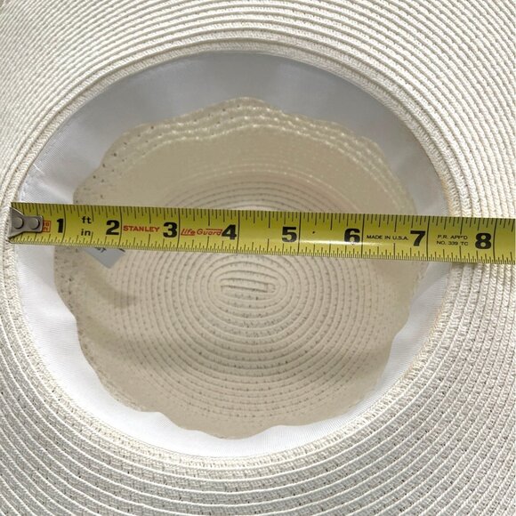 Nine West Soft White Wide-Brim Straw Floppy Summer Sun Travel Beach Pool Hat - Picture 5 of 13